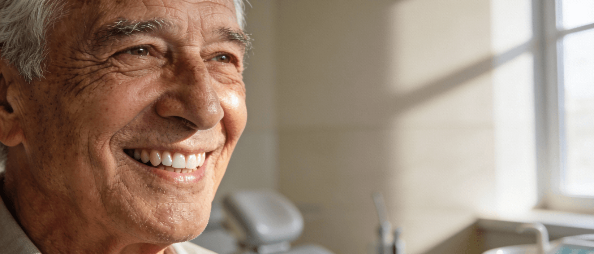 Hombre mayor con prótesis dentales removibles