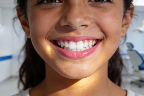 Jeune personne souriante montrant son sourire