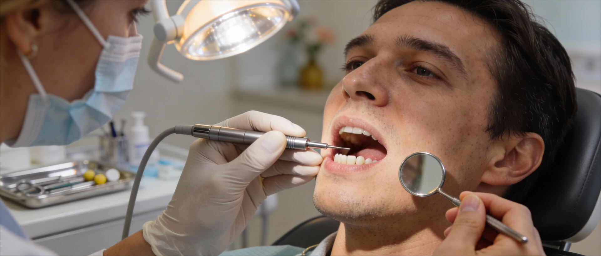 Zahnarzt bei der Einsetzung eines Implantats