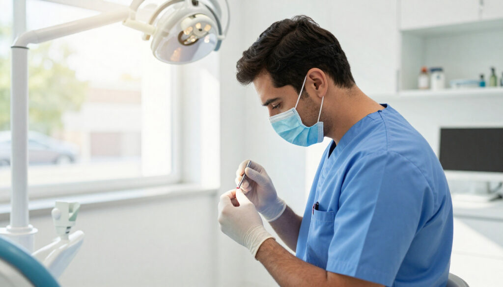Dentista trabajando en un implante