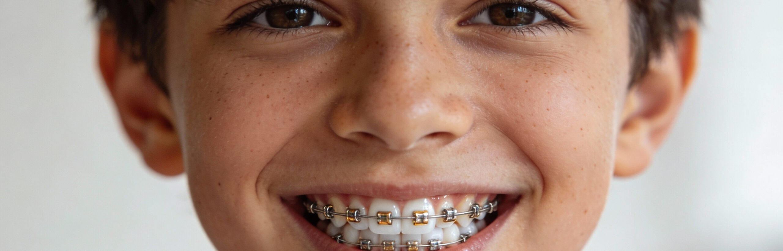 junger Mensch, der seine Brackets zeigt
